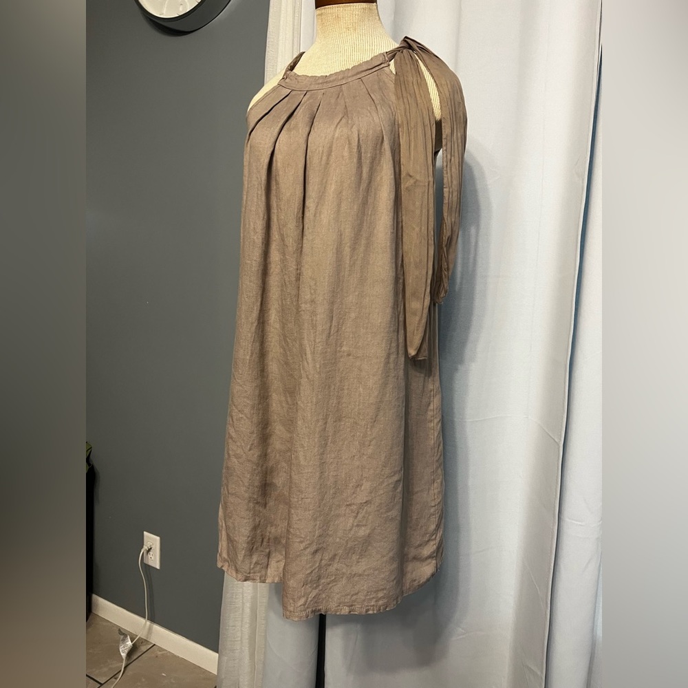 Bellambria Women’s Brown 100%linen Short Sleeveless Made In Italy dress Sze XS